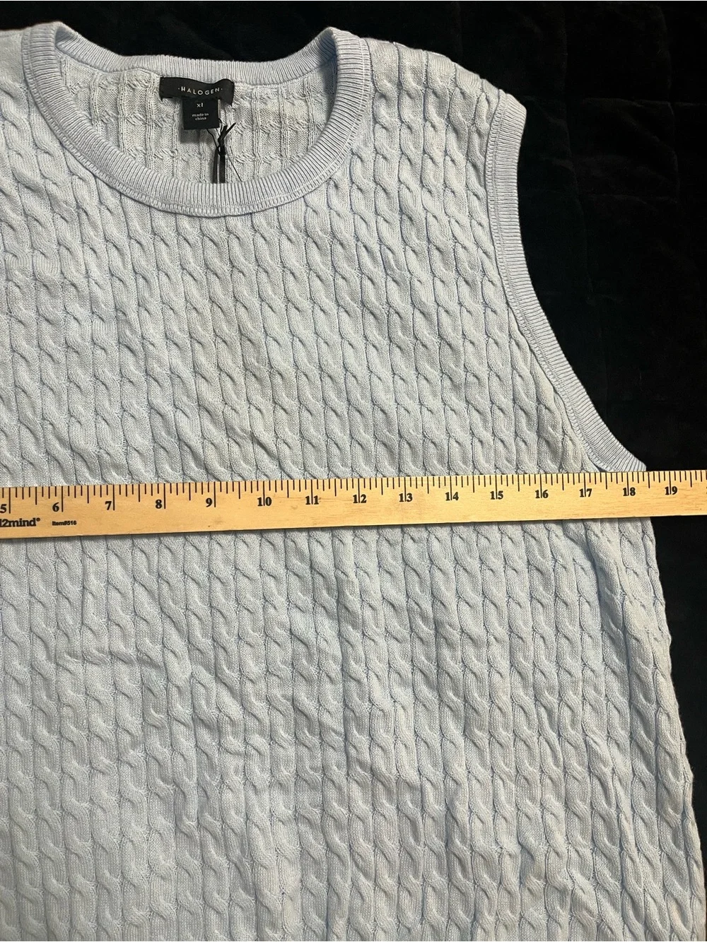 Halogen Light Blue Cable Knit Sleeveless Sweater Vest Crew Neck Size XL NWT